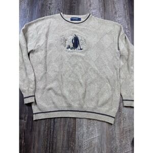 Vintage Mens Carmel Embroidered Golf Knit Sweater Size L Made in USA Grandpacore